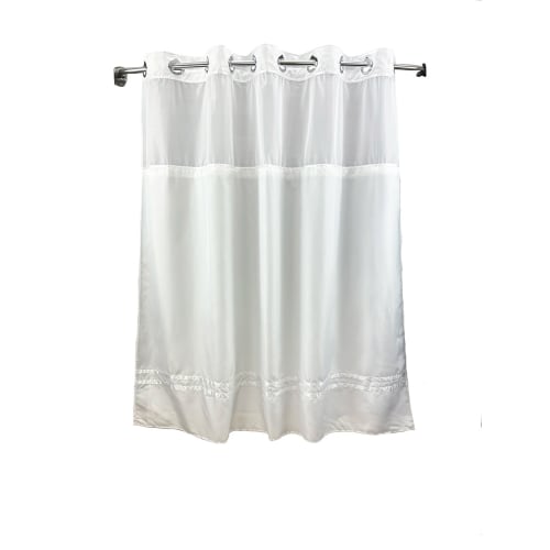 Hang2It Cortina de Ducha de Satén Mate, Poliéster, Ventana, Forro Extraíble A Presión, 72x77, Blanco